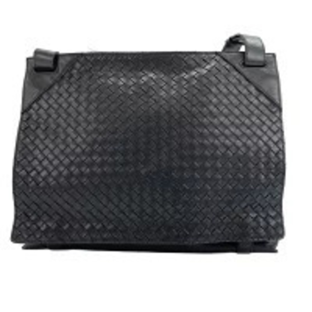 Bottega Veneta Leather Intrecciato Shoulder Bag Black